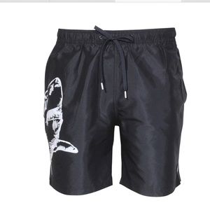NWT Calvin Klein Swim Trunks Bathing Suit Shorts Black Quick Dry S Shark UPF 50